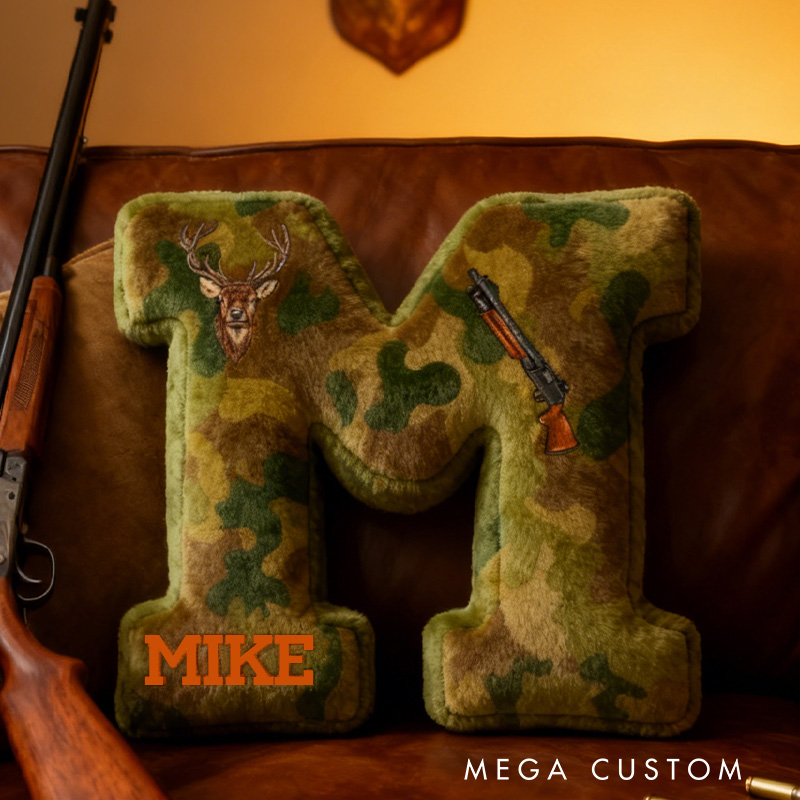 Personalized Camouflage Adventure Initial Pillow  Custom Hunting lover Letters Pillow  Gift for Outdoor hunting