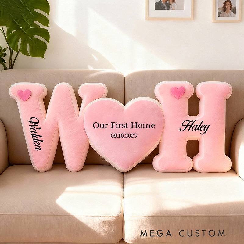 Personalized Initials Pillow Custom Heart Design with Name Soft Home Decor Perfect For New Home Gift Wedding Anniversary Keepsake Graphic 3D Print 