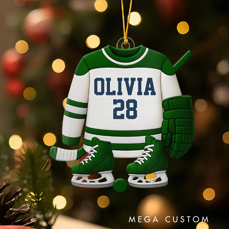 Personalized Acrylic Ice Hockey Christmas Ornament with Custom Name and Jersey Number