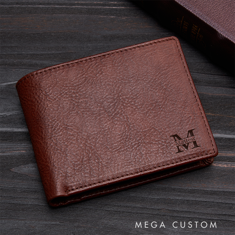 Personalized Leather Wallet for Men Gift for Him Men's Wallet Custom Wallet with Name Engraved Wallets with Name Minimalist Wallet Leather Gift for Husband Boyfriend Father