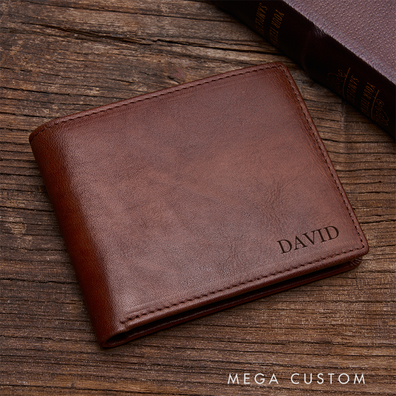 Personalized Leather Wallet for Men Gift for Him Men's Wallet Custom Wallet with Name Engraved Wallets with Name Minimalist Wallet Gift for Husband Boyfriend Father
