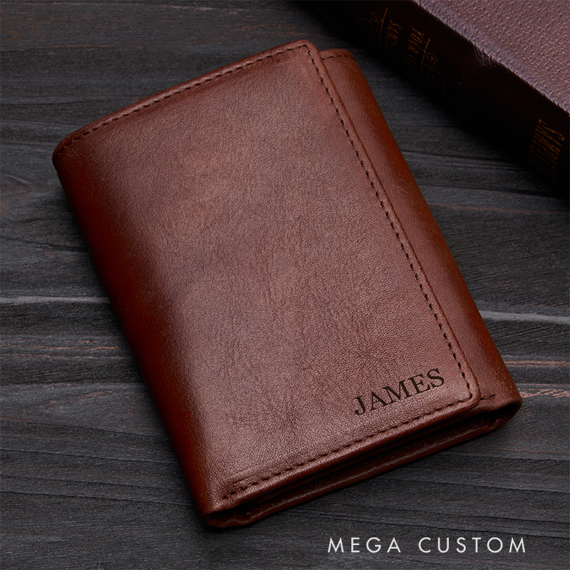 Personalized Leather Wallet with Name Men’s Wallet Custom Wallets for Him Engraved Wallets with Name Trifold Wallet Leather Gift For Him Gift for Husband Boyfriend Father