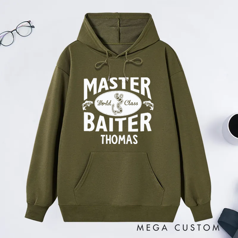 Personalized Fishing Hoodie Master Baiter Design Custom Name Funny Gift for Fishing Enthusiasts Comfortable and Stylish Apparel