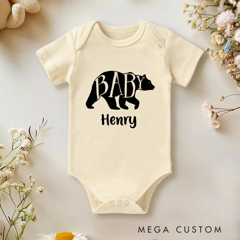 Personalized Hand Lettered Bear Design Baby Onesie Father's Day Gift Nursery Gift