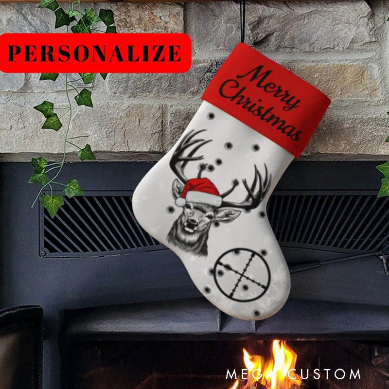Personalized Hunting Christmas Stocking Buck Deer Xmas Stocking Wildlife Hunters Sack Stocking Christmas Gifts for Outdoor Hunting Lover