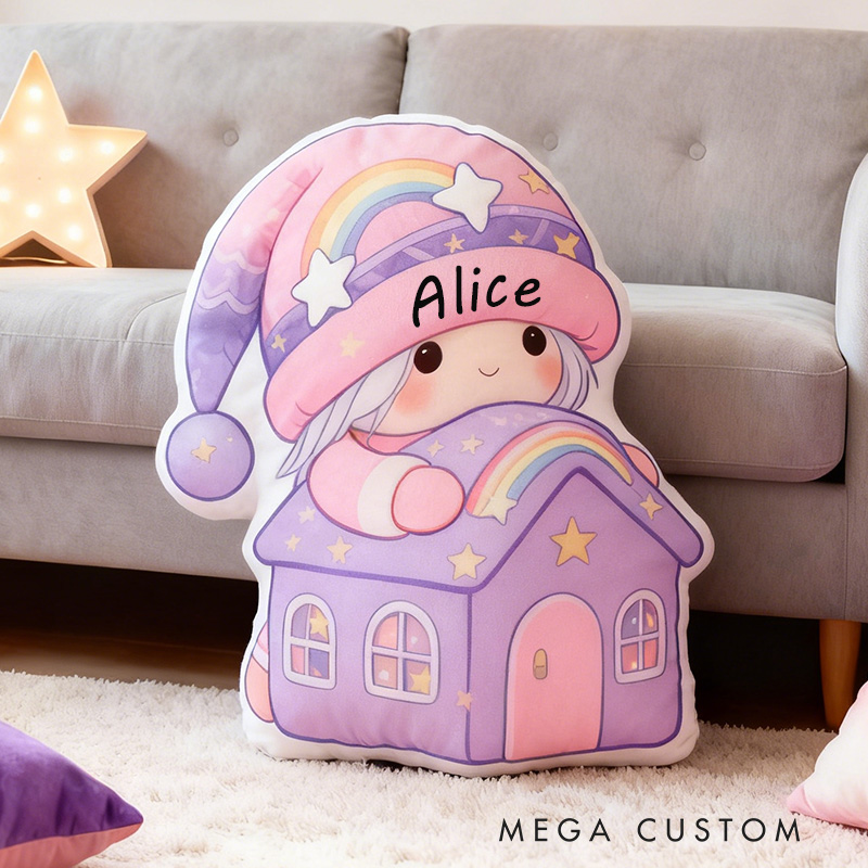 Personalized Cute Pillow Custom Rainbow House Design Soft Cushion Adorable Kids Room Decor Perfect Gift For Children Birthday Or Special Occasions
