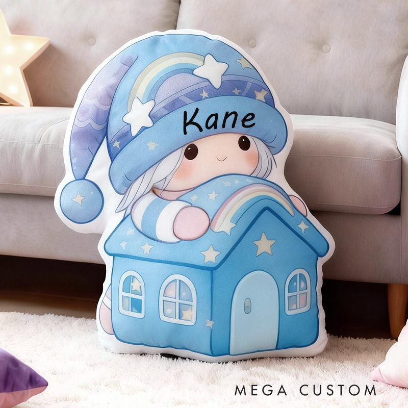 Personalized Blue House Pillow Custom Name Kids Room Decor Perfect Gift For Children Graphic 3D Print