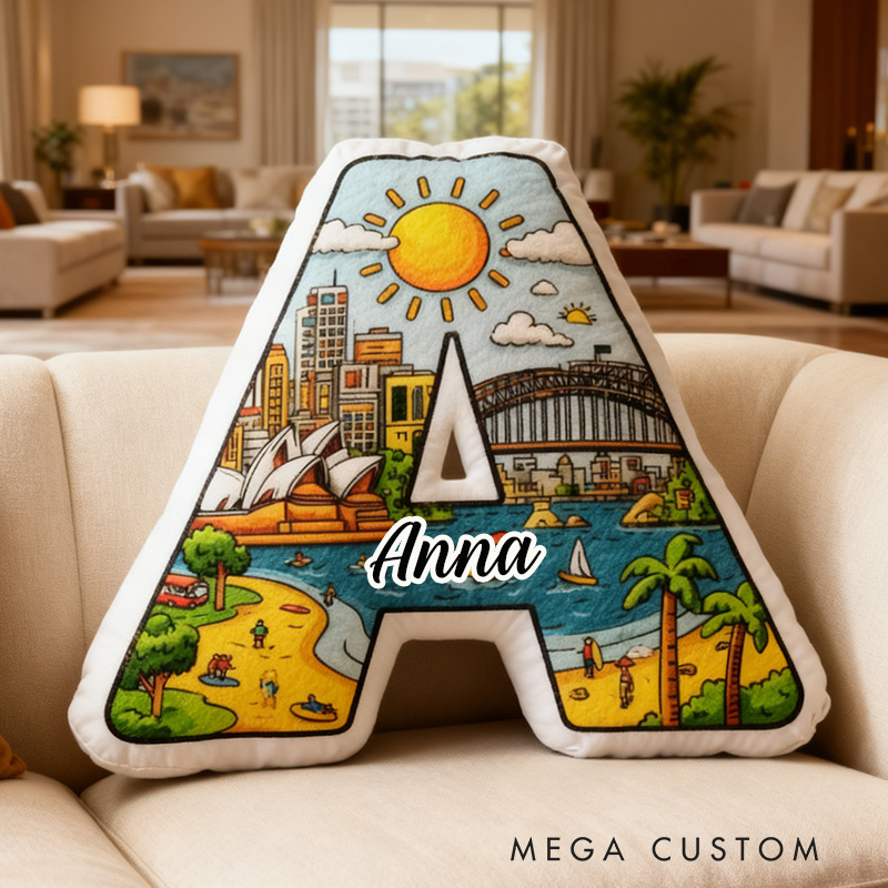Personalized Scenic Letter Pillow Custom Sydney City Landscape Design Soft Plush Cushion Unique Home Decor Perfect Gift For Family Graphic 3D Print