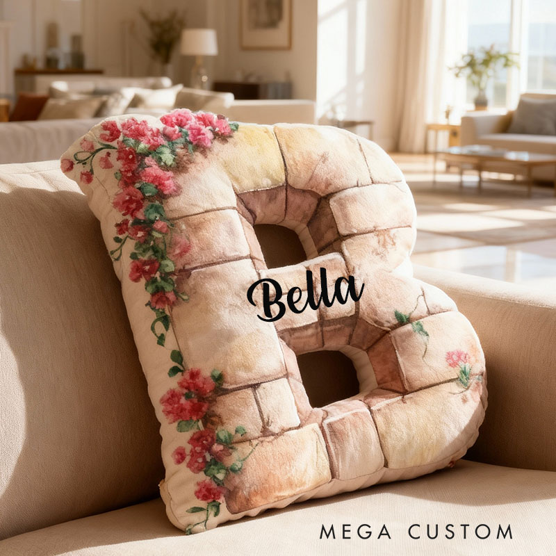 Personalized Floral Letter Pillow Custom Vintage Brick Wall Design Home Decor Perfect Gift For Women Weddings Or Special Occasions Graphic 3D Print