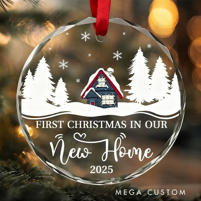 Personalized Crystal Glass New Home Ornament First Christmas Gift