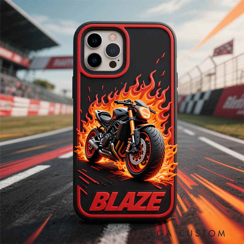 Personalized Motorcycle Flame Phone Case Custom Name and Bike Style Gift for Bikers and Racing Lovers