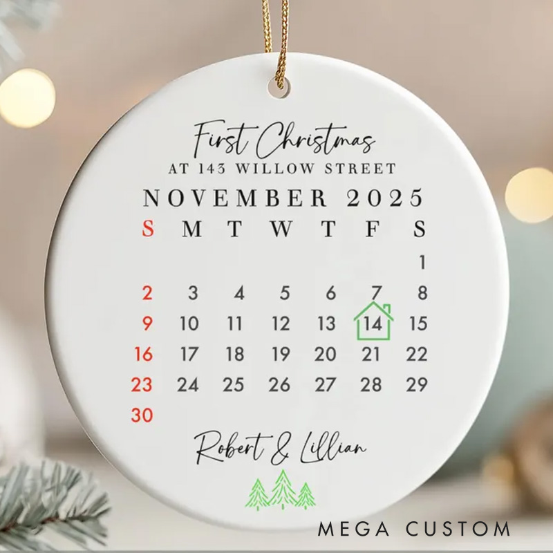 Personalized First Christmas Ornament Custom Calendar Design Elegant Ceramic Keepsake Perfect Holiday Decoration Gift For New Homeowners