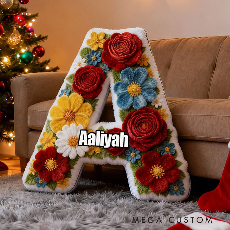 Personalized Name Pillow with Colorful Flowers Decor Beautiful Gift for Kids Gardening Lovers Gift 