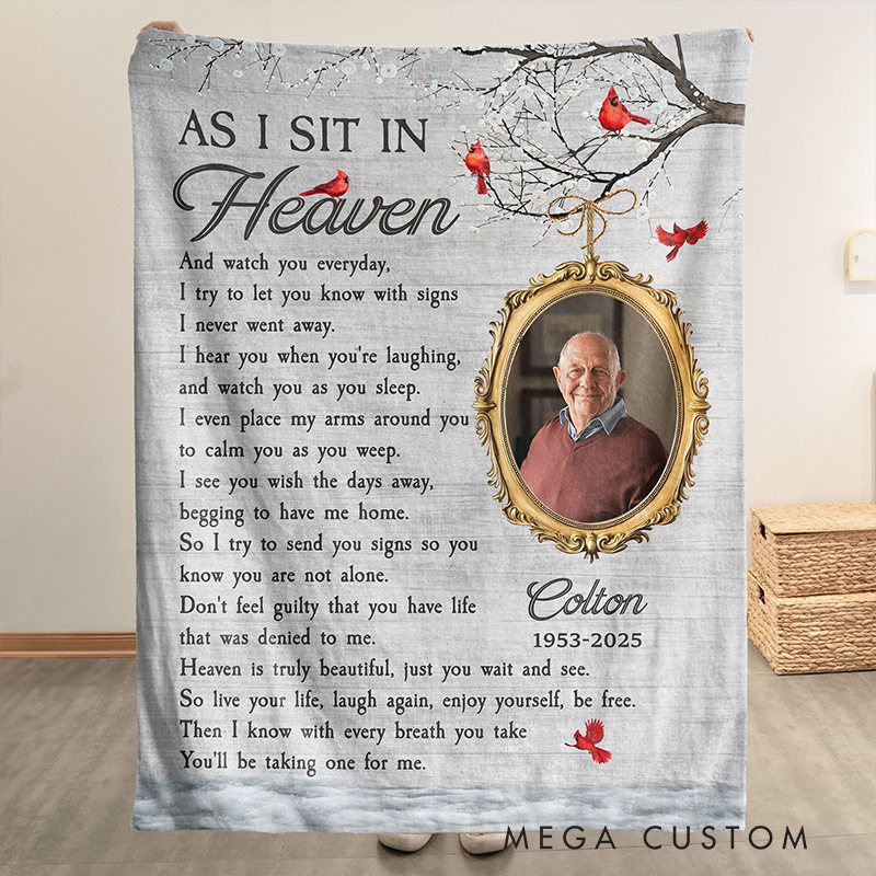 Personalized Photo Blanket As I Sit In Heaven Memorial Gifts Custom Memorial Blanket for Loved One Gift 