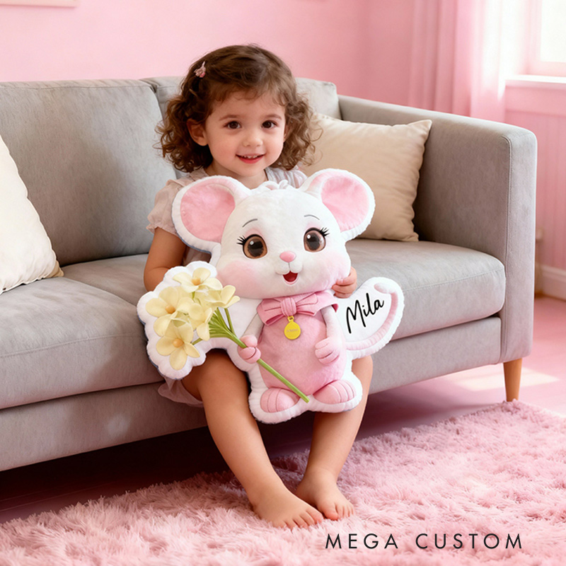 Personalized Cartoon-Shaped Pillow Cute Mouse with Flowers Design Perfect Gift for Girls