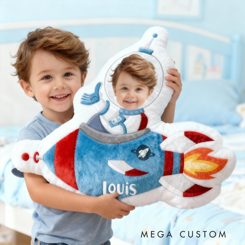 Personalized Rocket Spaceship Name Custom Soft Decorative Gift Space Adventure Style Fun Playful Cozy Kid Room Astronaut Dream Galaxy Star Blastoff Graphic 3D Print Pillow