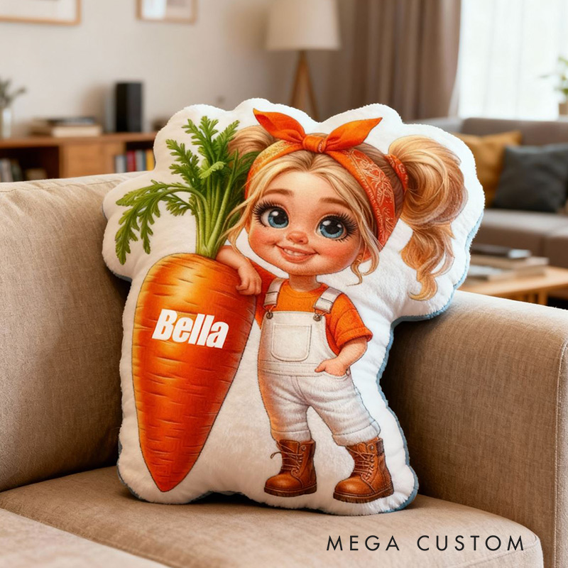 Personalized Carrot Pillow Fun Girl Carrot-Pulling Cushion Children's Room Decoration for Kids Gardening Lovers Gift