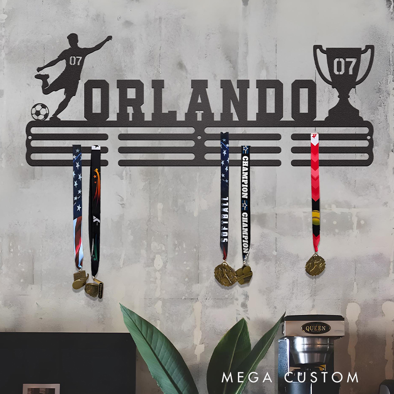 Personalized Soccer Medal Holder with Custom Name and Player Design for Soccer Player and Lover