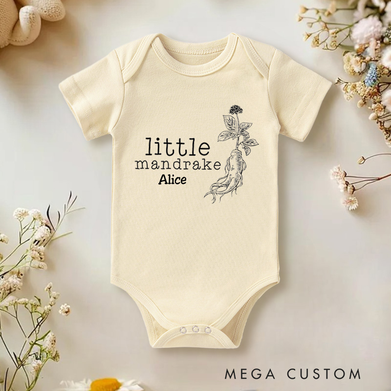 Personalized Little Mandrake Baby Onesie Potterhead Gift Pregnancy Reveal Gift