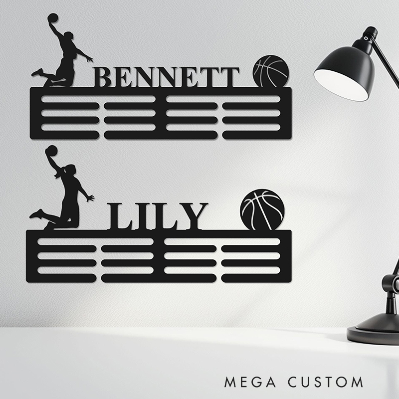 Personalized Basketball Medal Holder with Custom Name and Player Design