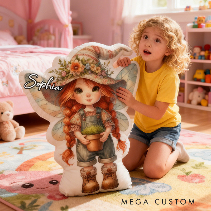 Personalized Ginger Garden Fairy Pillow Fun Girl Pillow with Name for Kids Gardening Lovers Gift