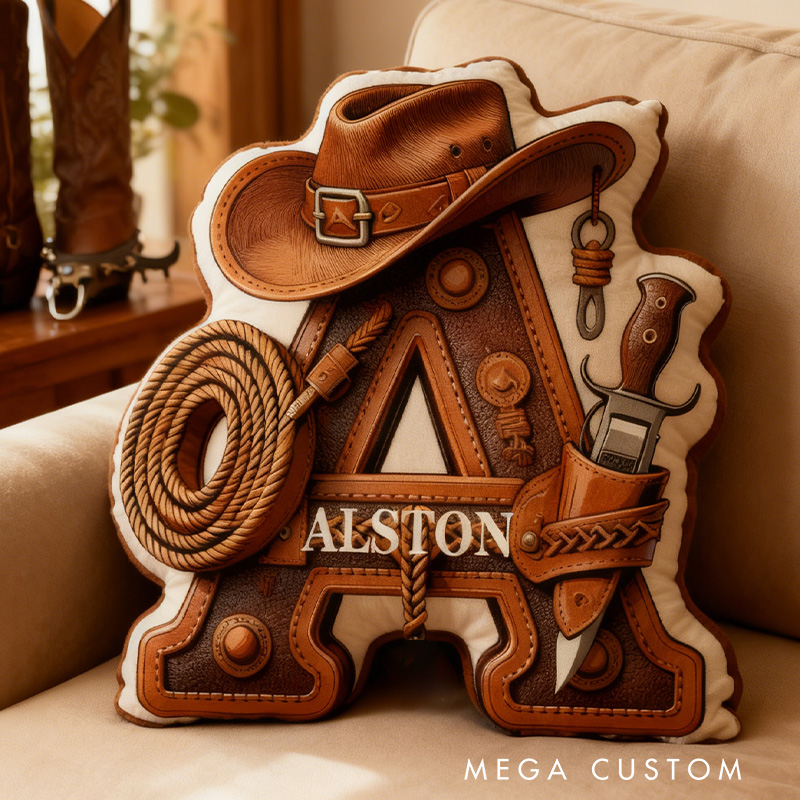 Personalized Western Cowboy Letter Cushion Pillow Wild West Lover Pillow Gift for Him Husband/Boyfriend