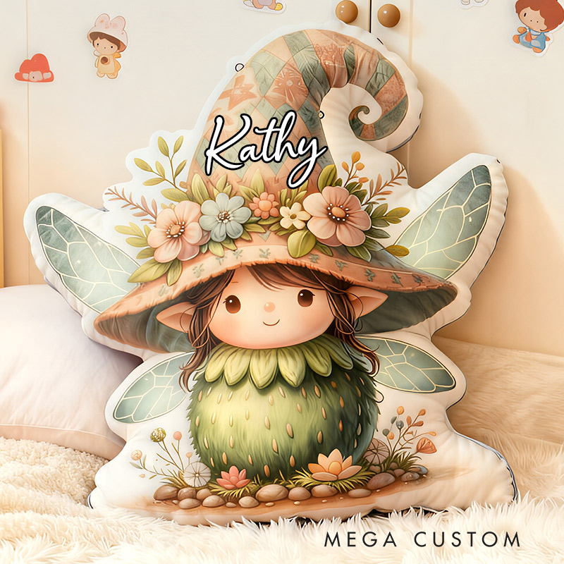 Personalized Fun Girl Pillow Introvert Fairy Gnome Pillow  with Name for Kids Gardening Lovers Gift