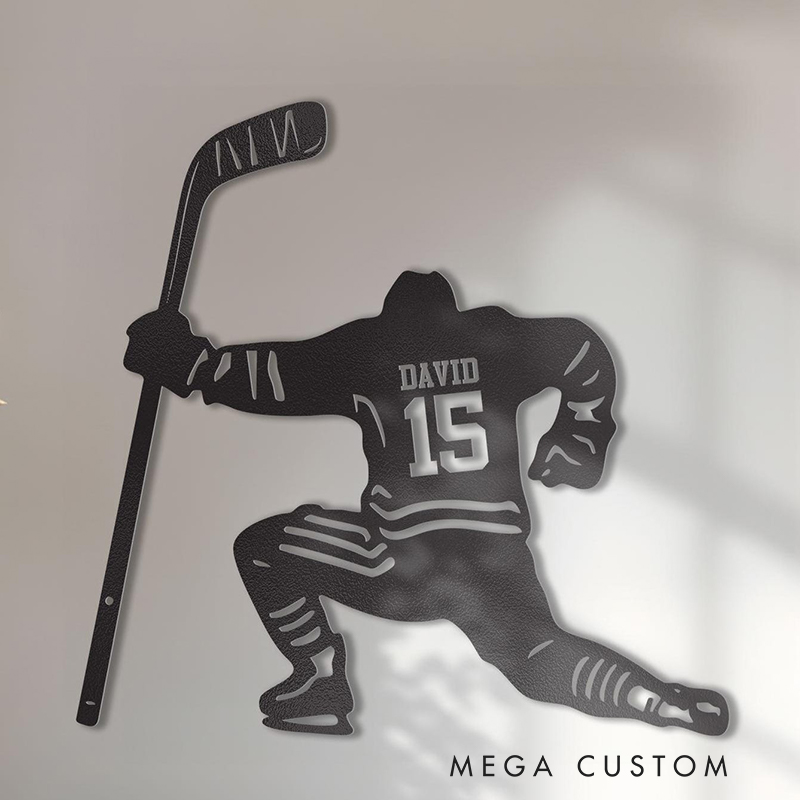 Personalized Hockey Metal Wall Art with Custom Name and Jersey Number for Hockey Lovers