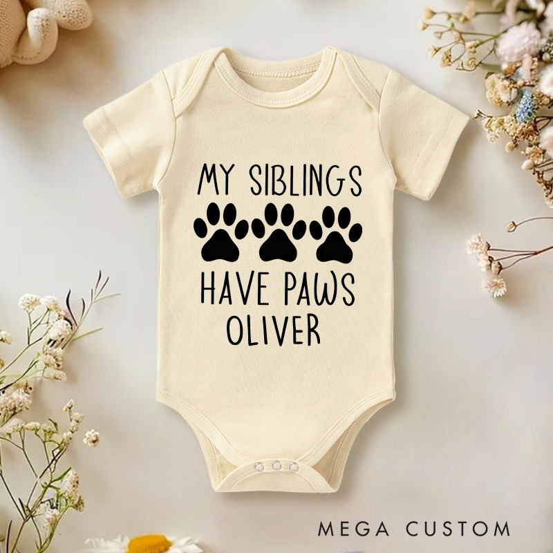 Personalized My Siblings Have Paws Baby Onesie Cute Baby Shower Gift