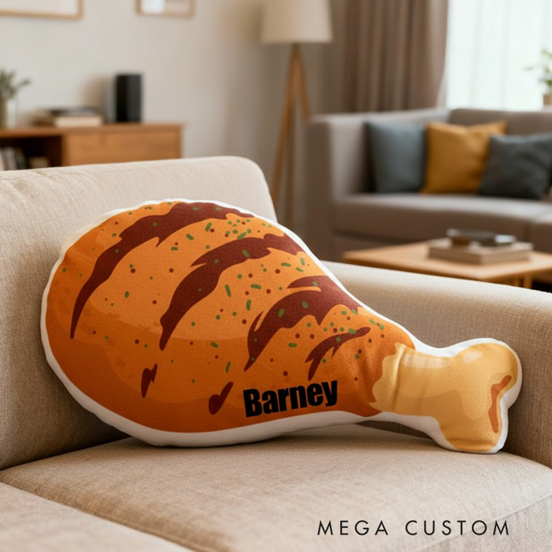 Personalized Fried Chicken Drumstick Name Custom Soft Decorative Gift Food Lover Style Fun Tasty Cozy Home Kitchen Playful Snack Comfort Unique Graphic 3D Print Pillow