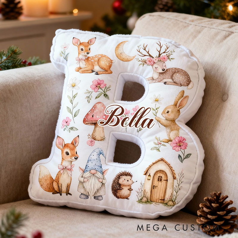 Personalized Woodland Letter Pillow Custom Whimsical Forest Animal Design Soft Cushion Adorable Home Decor Perfect Gift For Kids Graphic 3D Print