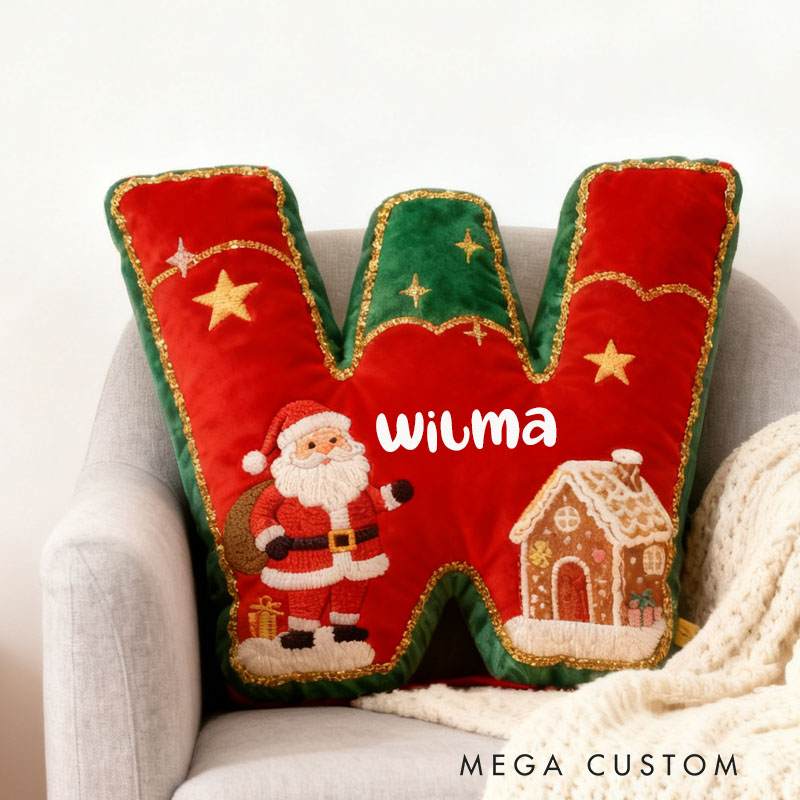 Personalized Christmas Letter Pillow Custom Santa And Gingerbread House Design Holiday Home Decor Graphic 3D Print First Christmas in New Home Gifts