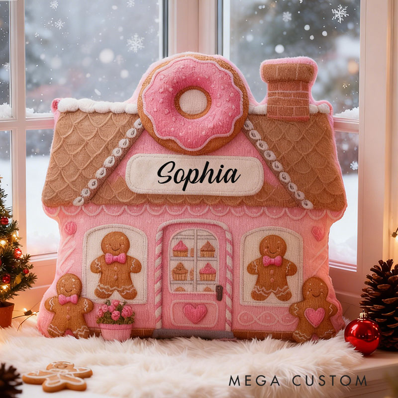 Personalized Gingerbread House Pillow Custom Festive Donut And Cookie Design Holiday Home Decor Perfect Gift For Kids Graphic 3D Print