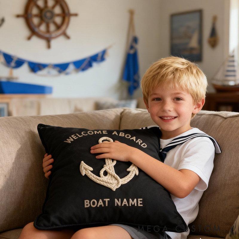 Personalized Nautical Anchor Welcome Pillow with Custom Boat Name Graphic 3D Print Pillow for Travel Lovers