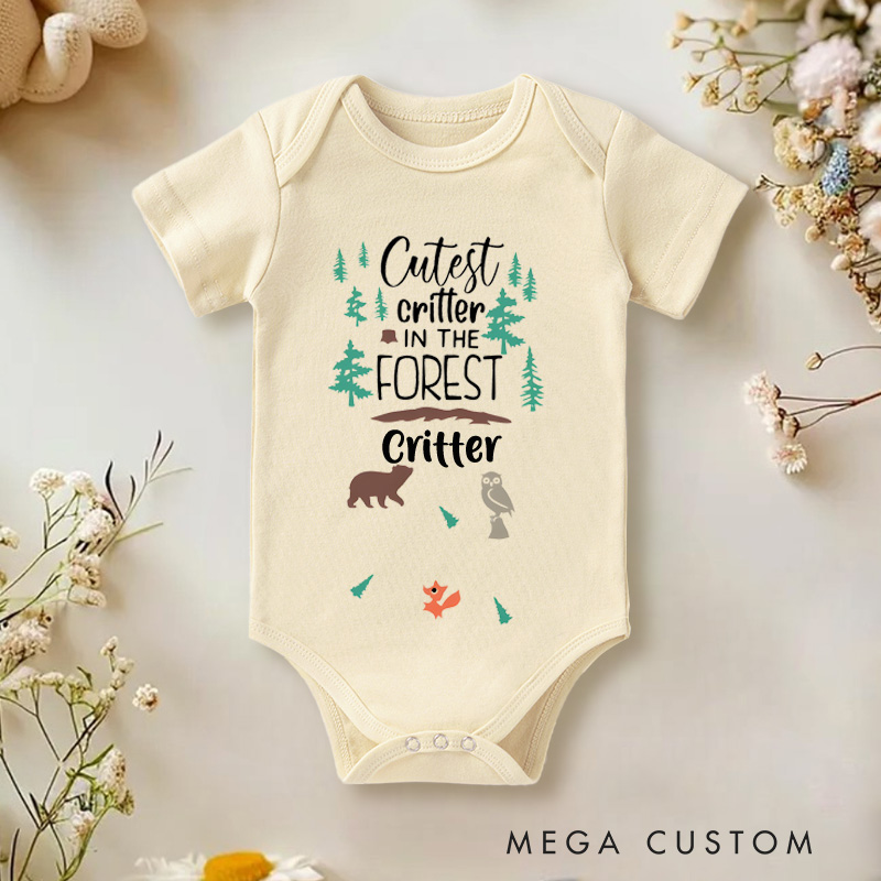 Personalized Cutest Critter In The Forest Baby Onesie Woodland Newborn Baby Gift