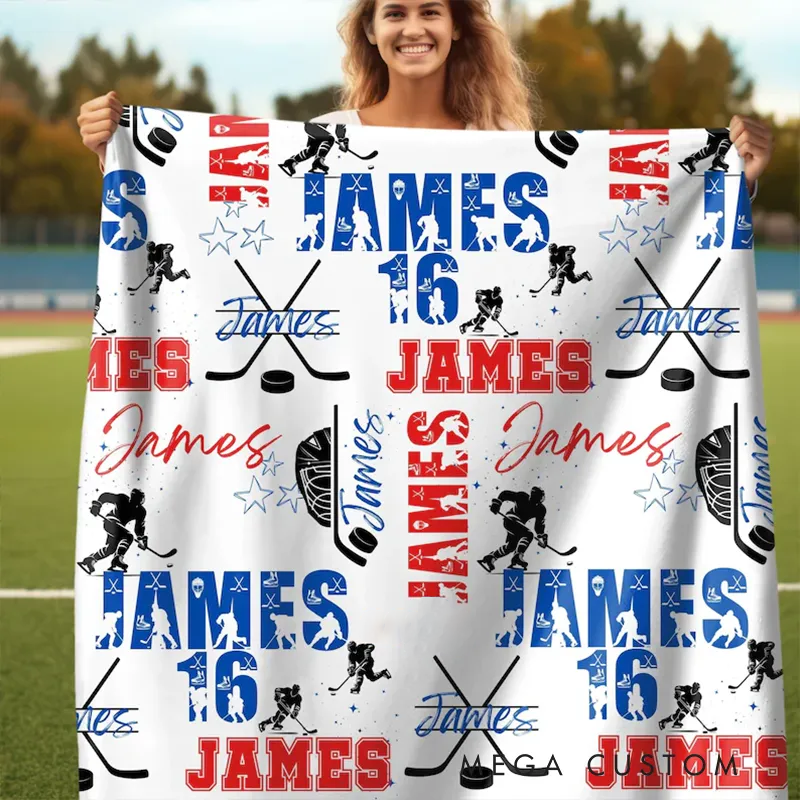 Personalized Hockey Blanket with Custom Name, Number, and Font Colors