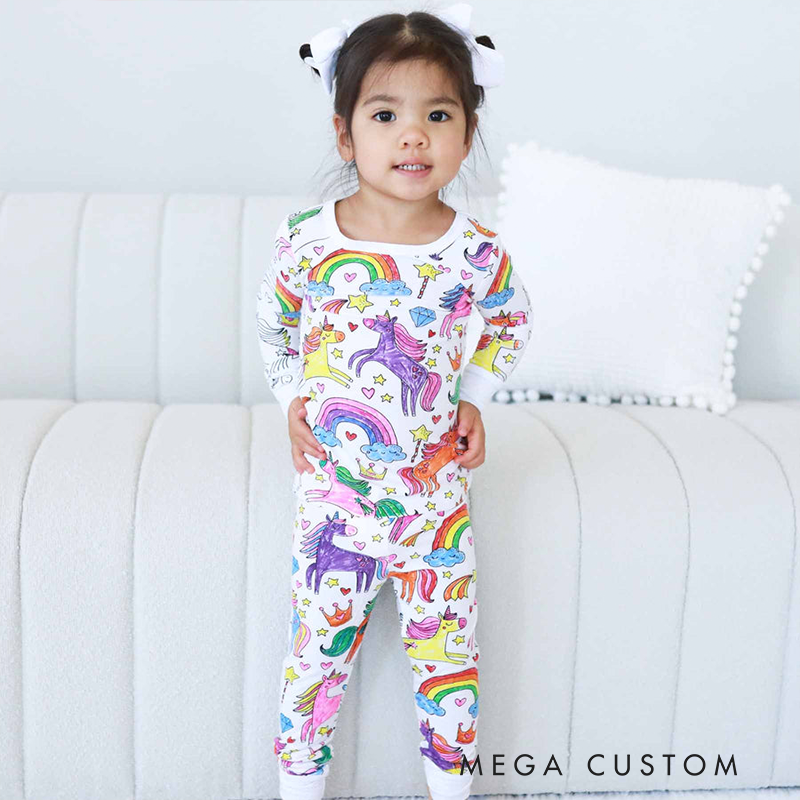 Personalized Coloring Name Custom Creative Gift Fun Art Style Interactive Play Educational Cozy Sleepwear Cute Dream Kids DIY Drawing Adventure Colorable Two Piece Pajama Set