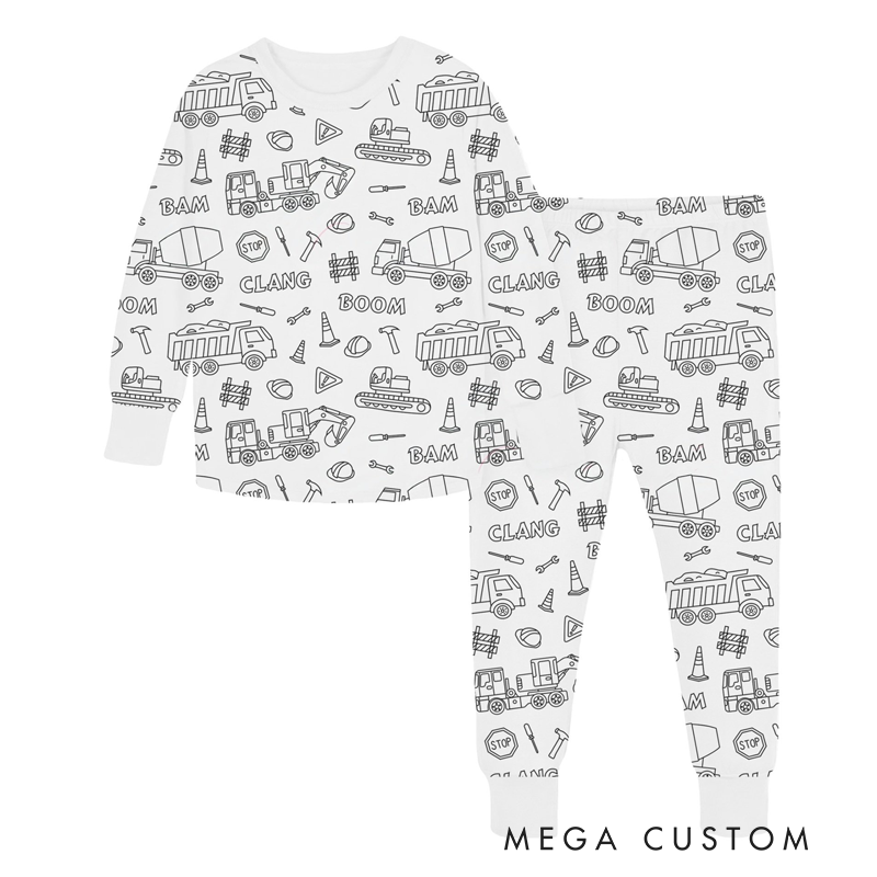 Personalized Coloring Name Custom Creative Gift Fun Art Style Interactive Play Educational Cozy Sleepwear Cute Dream Kids DIY Drawing Adventure Colorable Two Piece Pajama Set