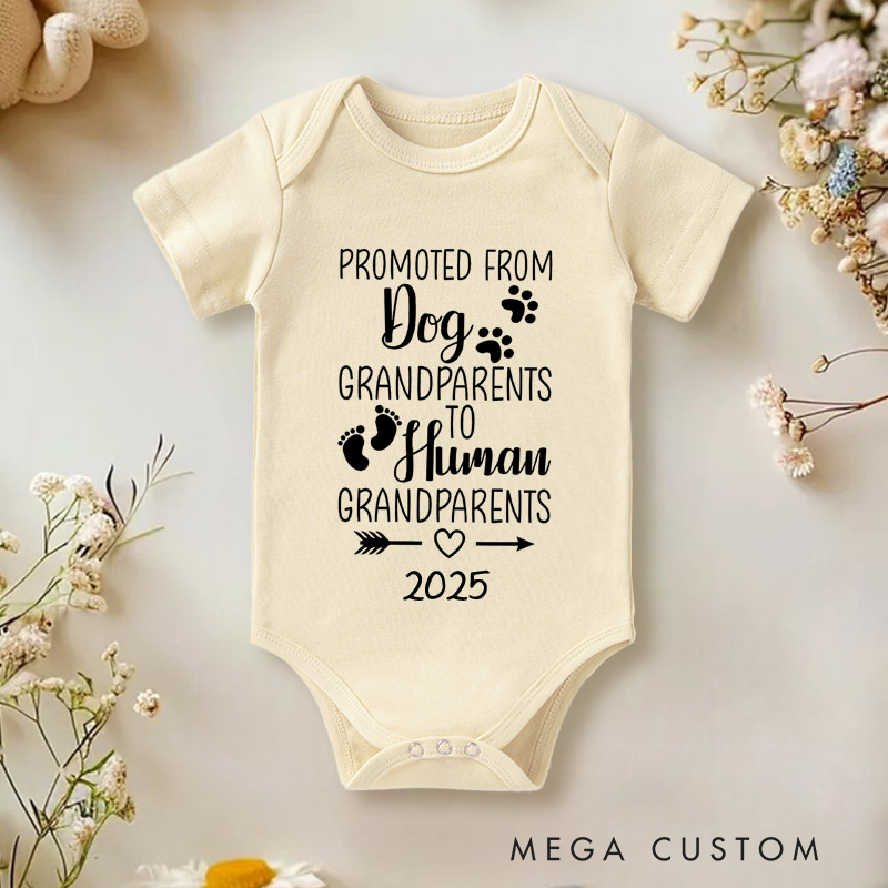 Personalized Promoted From Dog Grandparents To Human Grandparents Baby Onesie New Baby Gift