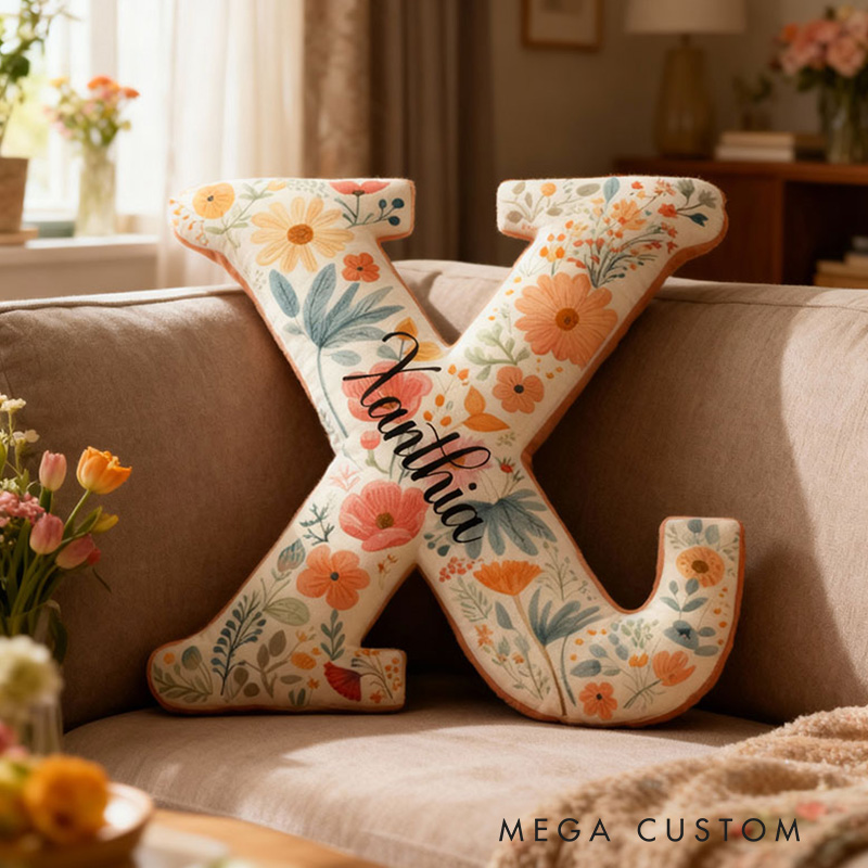 Personalized Letter Pillow Graphic 3D Print Garden Floral Custom Name Pillow Gift for Girls Gardening Lovers Gift 