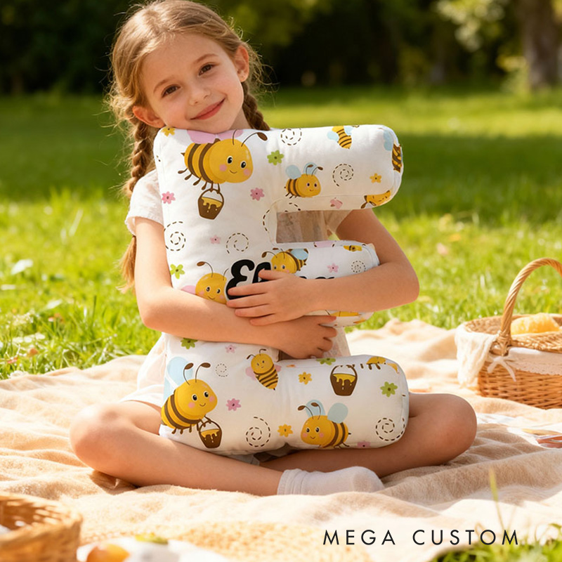 Personalized Letter Pillow with Bee Pattern Custom Name Pillow Wonderful Gift for Children Gardening Lovers Gift 
