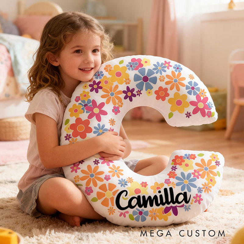 Personalized Letter Pillow with Name Custom Colorful Flowers Pillow Wonderful Gift for Children Gardening Lovers Gift 