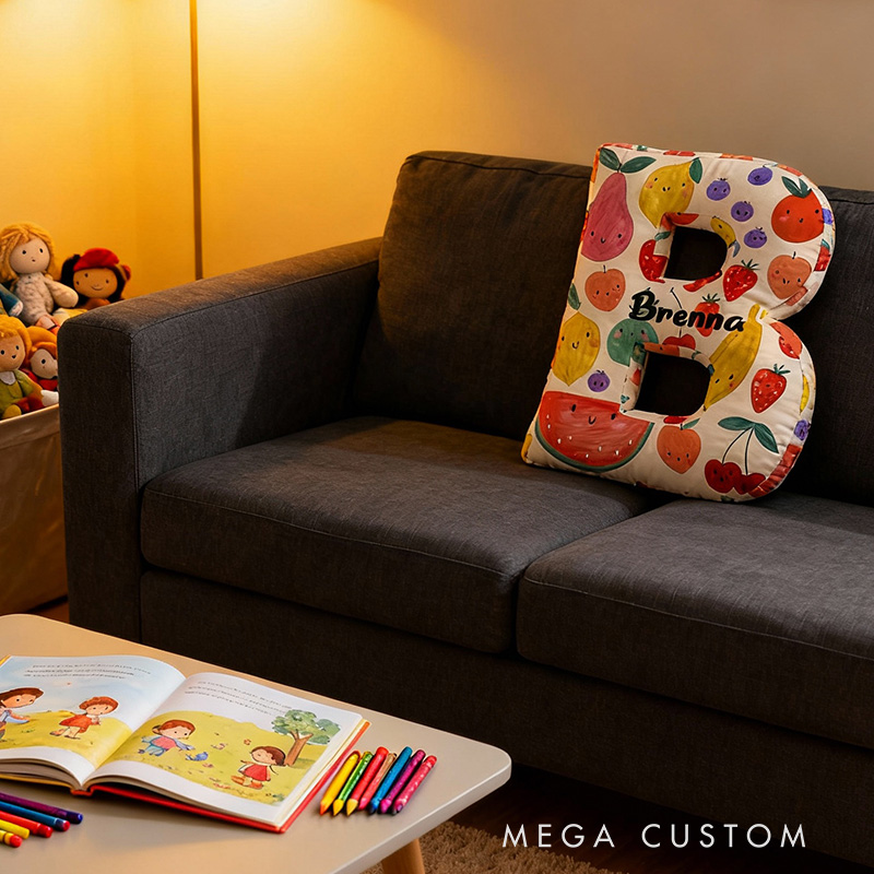 Personalized Fruit Letter Pillow Custom Name Cute Pillow Gift for Children Gardening Lovers Gift 