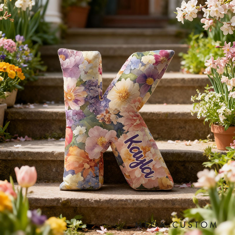 Personalized Name Pillow with Purple Flowers Pattern Best Gift for Mother Housewarming Gifts