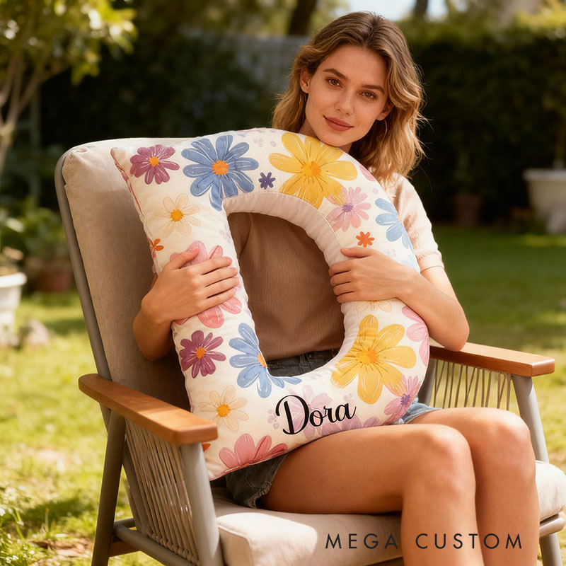 Personalized Name Pillow with Colorful Daisy Pattern Best Gift for Daughter Housewarming Gifts