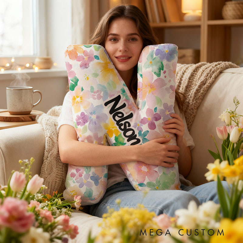 Personalized Name Pillow with Watercolor Flowers Pattern Best Gift for Daughter Housewarming Gifts