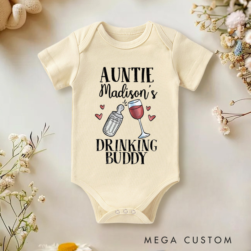 Personalized Auntie's Drinking Buddy Baby Onesie Baby Shower Gift New Dad Gifts