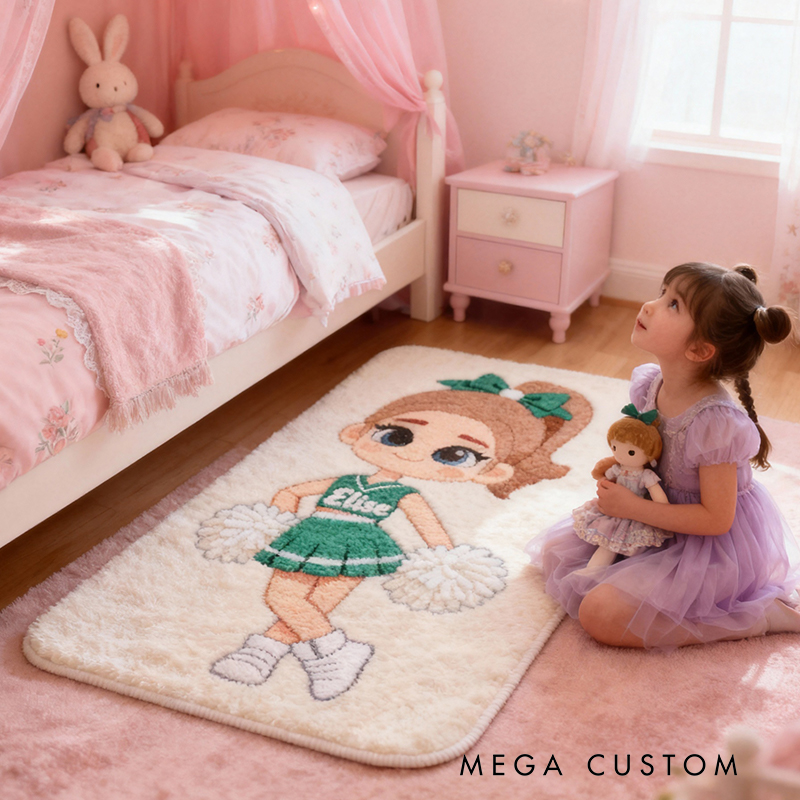 Personalized Cheerleader Rug with Custom Name and Adorable Cartoon Design for Cheerleaders and Girls