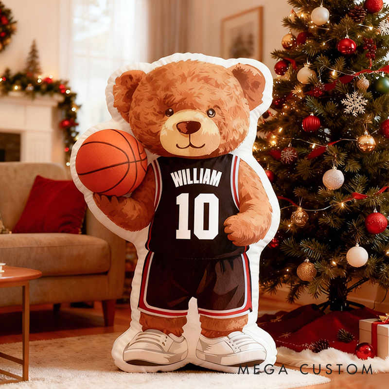 Personalized Basketball Bear Pillow with Custom Name and Jersey Number for Kids and Basketball Lovers