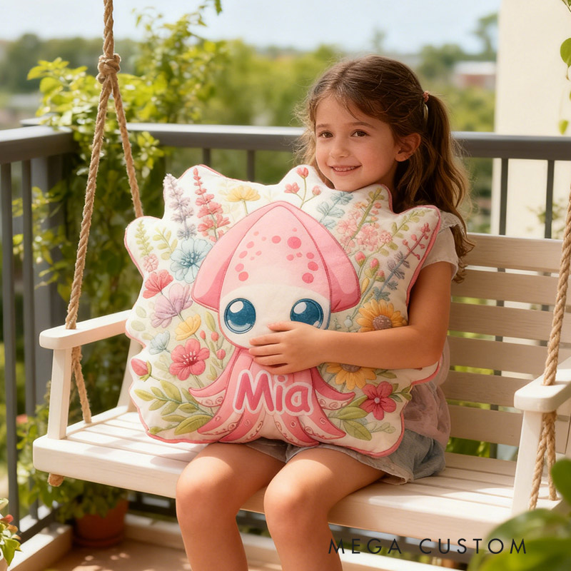 Personalized Garden Bloom Squid Pillow with Custom Name Graphic 3D Print Pillow for Gardening Lovers